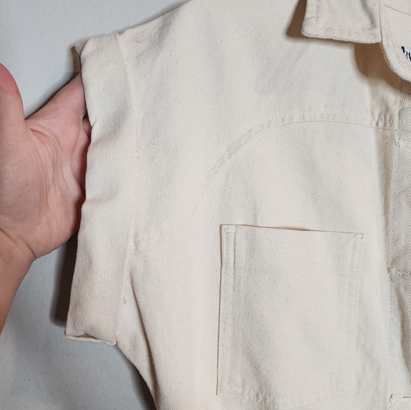 NWT Zara Cream Denim Playsuit Romper Size Large. - Picture 14 of 16